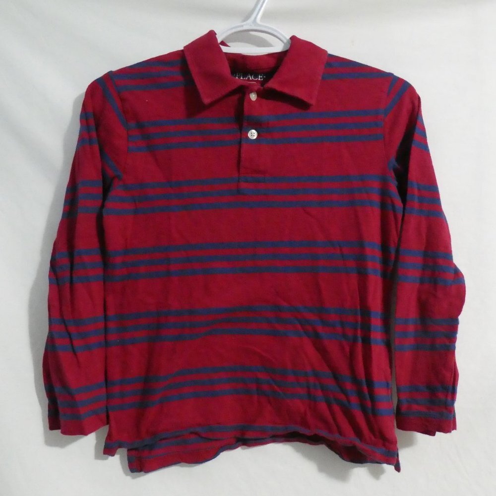 CHILDREN'S PLACE medium (7-8) striped long sleeve polo, slit sides, GUC
